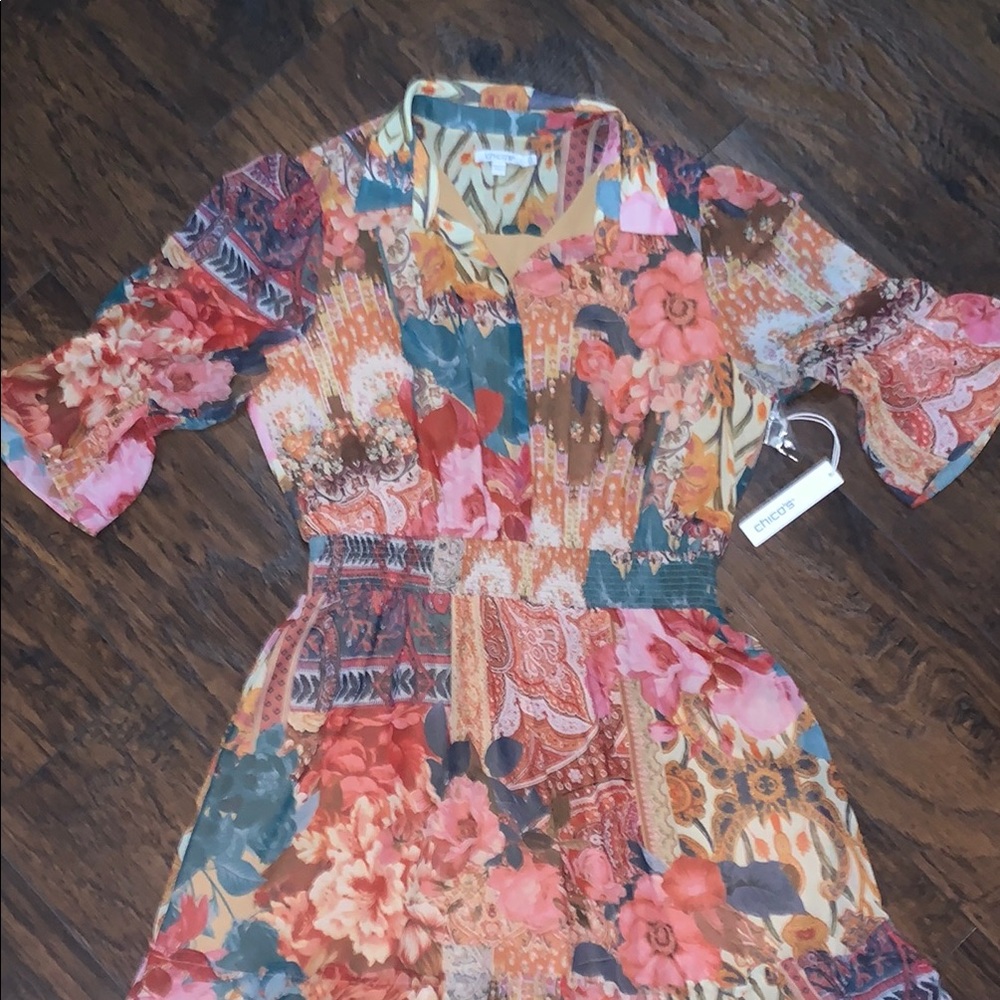 Chico's Red and Pink Ruffled Tiered Sundress